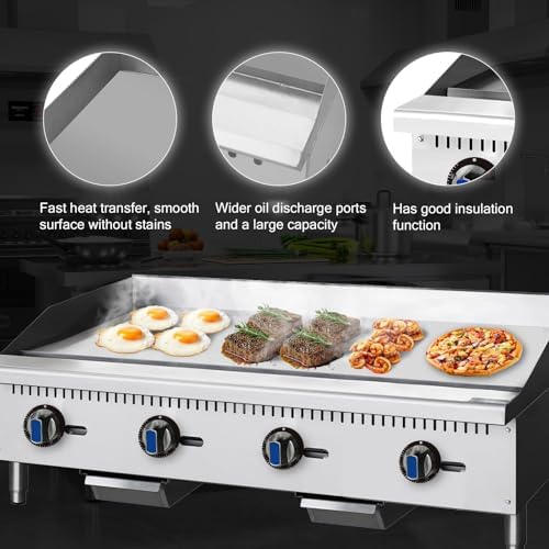 Commercial Natural Gas Propane Griddle, 48 in. 4-Burner, Adjustable Temp 122℉-572℉, 120,000 BTU, Stainless Steel - Perfect for Outdoor Cooking and BBQ - Image 5