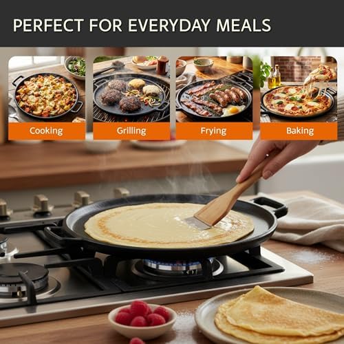 Home-Complete Cast Iron Pizza Pan, Even-Heating Cast Iron Cookware, 14” - Image 5