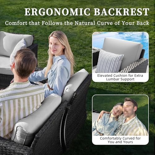 UDPATIO Patio Furniture Set, 5 Pieces Outdoor Conversation Sets with Rocking Swivel Chairs, Wicker Rattan Outdoor Sofa Set with Storage Table and Waterproof Covers for Backyard, Deck, Light Grey - Image 3