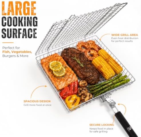 BBQ Grill Basket for Outdoor Grill, Deep Interior & Heat Resistant Handle - Image 3