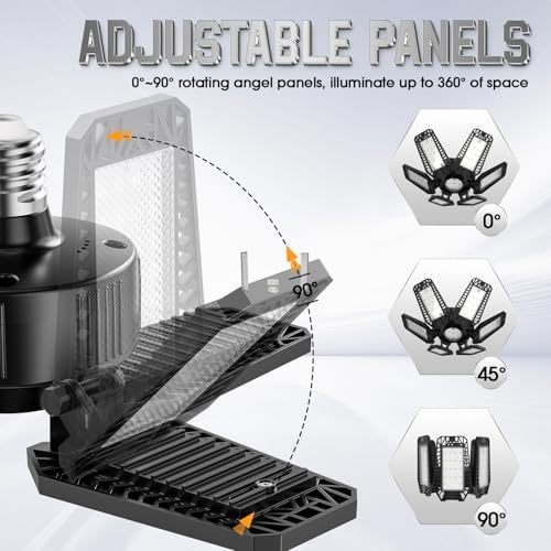 Garage Lights 8 Pack 160W, 16000LM LED Garage Lights with 6+1 Deformable Panels 6500K Screw in LED Shop Lighting for Workshop, Basement Support E26/E27 - Image 3