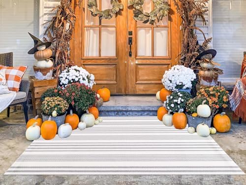 3'x 5'Outdoor Rug,Grey and White Striped Front Porch Mat Indoor Area Rug - Image 2