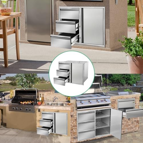 Outdoor Kitchen Door Drawer Combo Cabinet, 28"x 22"x 19.5" Right Access Door Combo Cabinet & Built-in Triple Drawers for Patio Grill Station, Outdoor Kitchen Island (Drawer and Right Door Combo) - Image 6