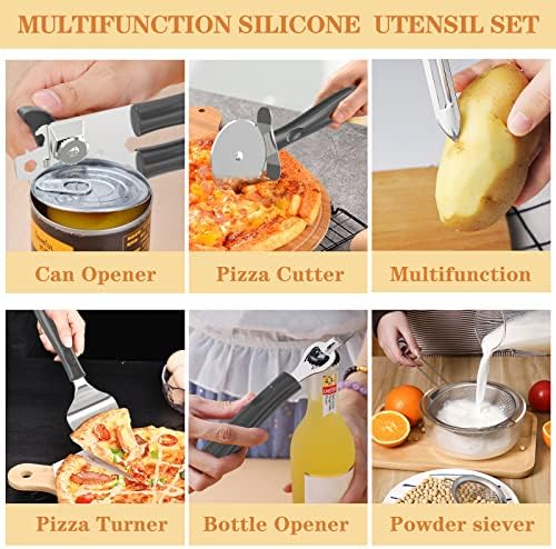 Silicone Cooking Utensil Set, Umite Chef 43 PCS Heat Resistant Kitchen Utensil Gadgets Set-Stainless Steel Handle- Kitchen Spatula Tools for Nonstick Cookware, Pots and Pans Accessories(Grey) - Image 4