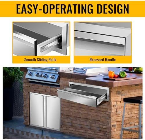 Outdoor Kitchen Drawers 30W X 6.5H X 23D Inch, 304 Stainless Steel Flush Mount Single BBQ Drawers with Hidden Handle for Outside Kitchens Island, Patio or Grill Station - Image 3