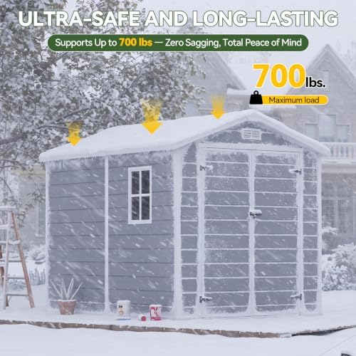 Aoxun 6x8 FT Outdoor Storage Shed, Outdoor Resin Shed with Floor, Gray - Image 2