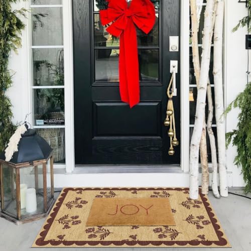 Front Door Mat Outside Entrance - 2x3 Floral Non-Slip Washable Doormat Indoor Outdoor Mat Jute-Look Farmhouse Burgundy Scalloped Entry Rug Small Throw Rugs for Entryway Front Porch Decor - Image 6