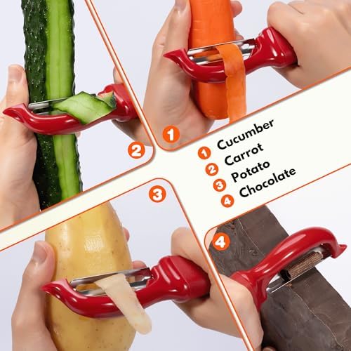Rainspire Vegetable Peeler Potato Peelers for Kitchen, Sharp Stainless Steel Blades Veggie, Comfortable Handle Fruit Peeler, Carrot Peeler Apple Peeler Dishwasher Safe, Red, 2-Pack - Image 7