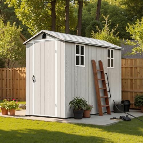 Patiowell 4x8 FT Plastic Outdoor Storage Shed with Floor, Light Gray - Image 5