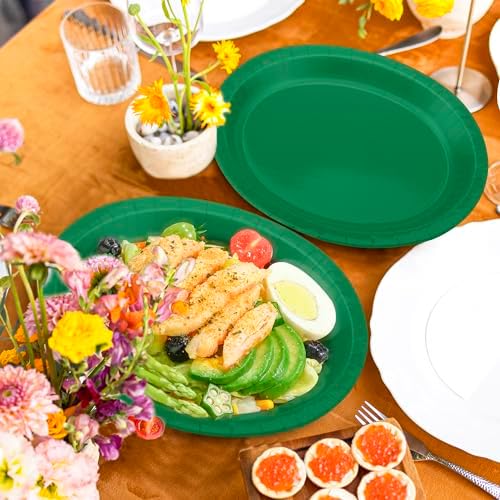 50 Pack Green Paper Plates Disposable Oval Dark Green Party Dinnerware Set - Image 5