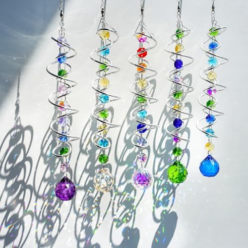 5 Pack Crystal Suncatcher Gazing Ball Spiral Wind Spinner Garden Decor - Image 2