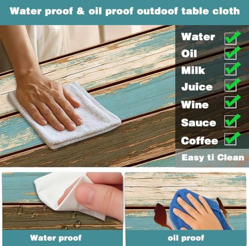Picnic Table Cover with Bench Covers, Camping Essentials, Farmhouse Wood Green Waterproof Windproof Table Cover, Fitted Tablecloth Cover with Elastic Edge, for Indoor & Outdoor, 3 PCS, 30x72 Inch - Image 6