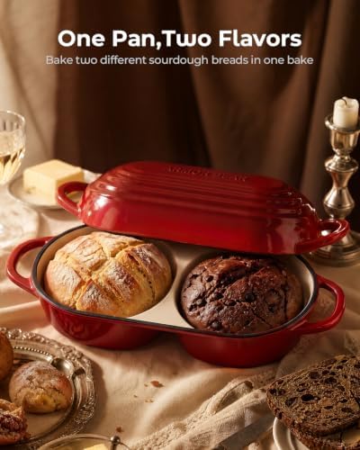 Mini Double Dutch Oven for Sourdough, Enameled Cast Iron Bread Pan, Red - Image 2