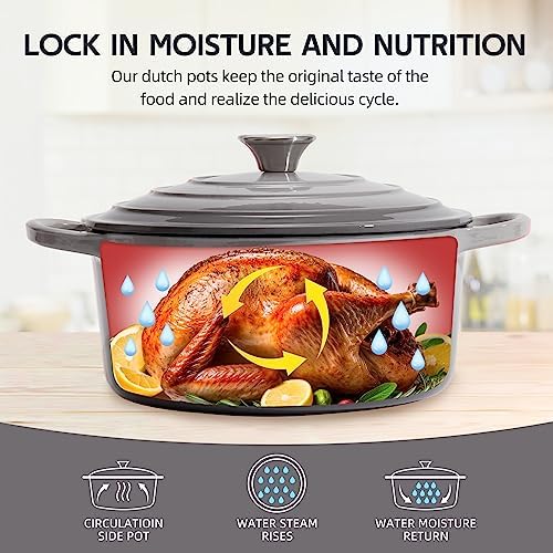 6 Quart Dutch Oven Enameled Cast Iron with Lid - Big Dual Handles - Oven Safe up to 500°F - Classic Round Pot for Versatile Cooking (Light Gray, 6 QT) - Image 4
