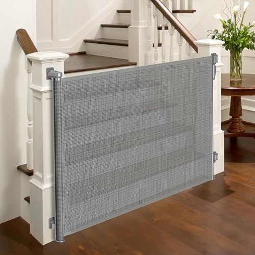 Retractable Baby Gate for Stairs, Dog Gate Indoor 55" Wide × 34" Tall Gray. by Babepai%C2%AE