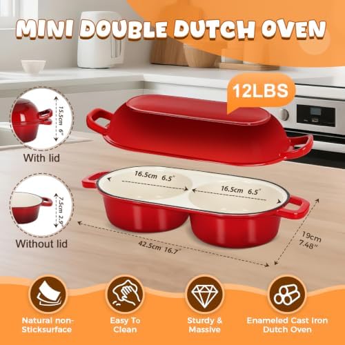 Double Dutch Oven for Sourdough Bread Baking, 2.6QT (Red) - Image 2