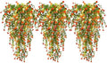 RECUTMS Artificial Plant, 3 Pack Hanging Plants with 30 LED Lights, 11.5in Eucalyptus, Orange Red, Indoor Outdoor Decoration by RECUTMS
