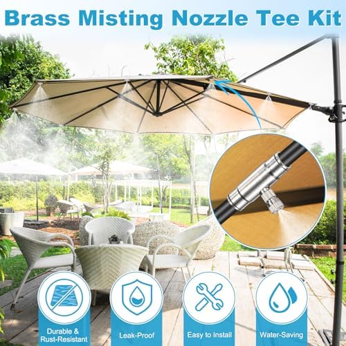 M METERXITY 20-Pack Brass Misting Nozzle Tee Kit, 0.2mm Orifice Dia. High Pressure Spray Misting Nozzle Head, Slip Connectors for 3/8 Inch Drip Irrigation Tubing Kit Outdoor [3/16" Threaded] - Image 2