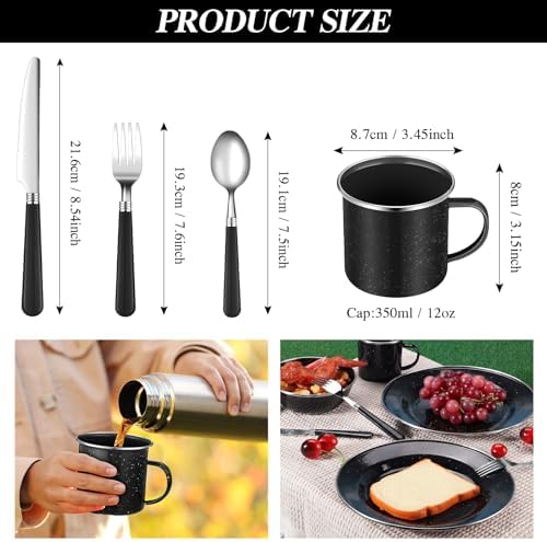 Nuogo 12 Pcs Enamel Camping Tableware Set Dinnerware Kit - Image 2