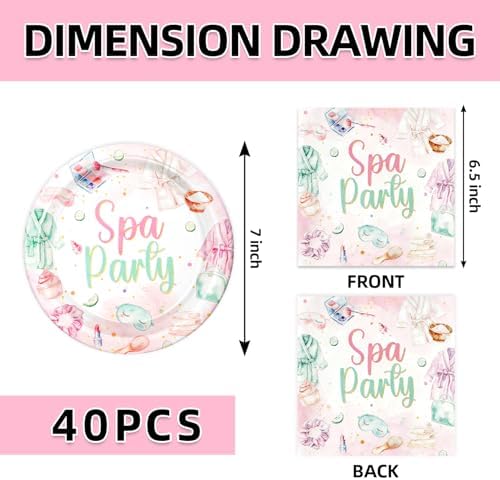 40pcs Spa Party Decorations Spa Plates and Napkins Pink Sleepover Slumber Spa Party Supplies for Little Girl Spa Sleep Over Pajama Party Supplies,Suitable for 20 Guests - Image 2