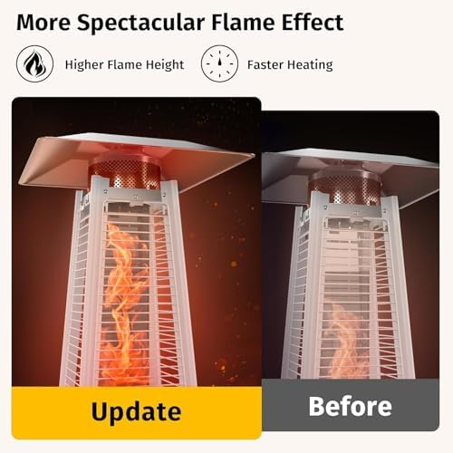 EAST OAK 48,000 BTU Pyramid Patio Heater, Quartz Glass Tube Propane Outdoor Heater with Wheels, Triple Safety Protection, 2025 Upgrade for Home, Backyard & Commercial Spaces, Stainless Steel - Image 3