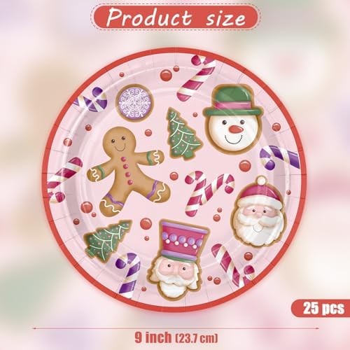 WRAPAHOLIC 25Pcs Christmas Paper Plates - 9 Inch Gingerbread Disposable Plates Decorative Dinner Plates for Christmas Party Tableware Supplies Table Decor - Image 2