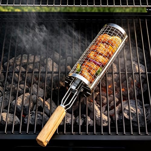 Rolling Grill Basket, 304 Stainless Steel Cylinder Grill Basket by Unknown