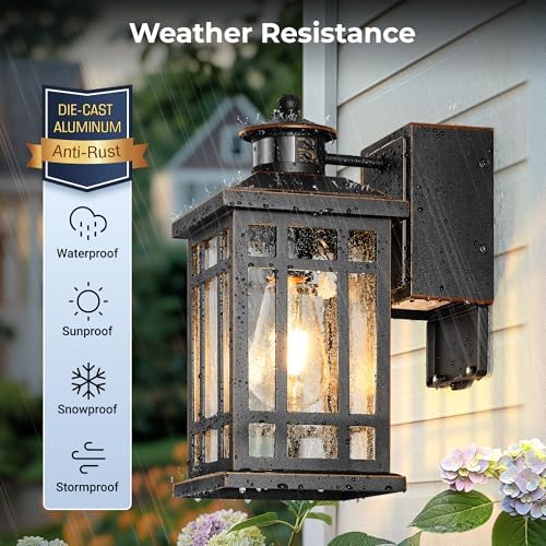 Motion Sensor Outdoor Lights Wall Mount with GFCI Outlet, Dusk to Dawn Exterior Light Fixture, 100% Anti-Rust Aluminum Waterproof Outside Wall Lighting for House, Black 2-Pack, Non-Solar - Image 6