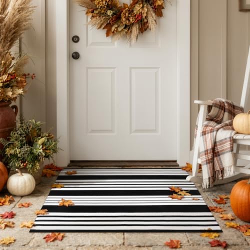 Striped Fall Door Mat 24"x36" Outdoor Rug Cotton Washable Fall Decor by Sungea