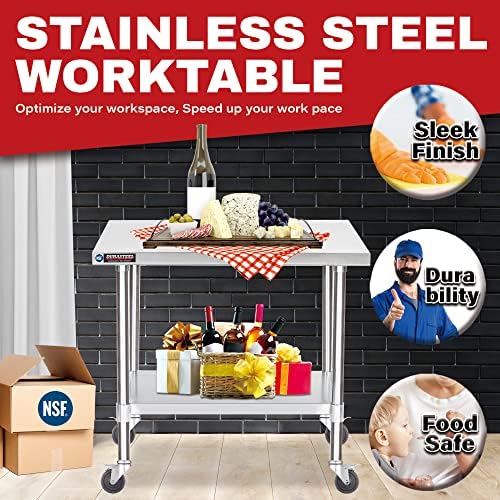 DuraSteel 30x36 NSF Stainless Steel Cart Work Table - Heavy Duty Rolling Food Prep Table Countertop Island - Metal Utility Cart on Wheels Caster, Grill Stand Storage Outdoor Kitchen Tables Bar Top - Image 4