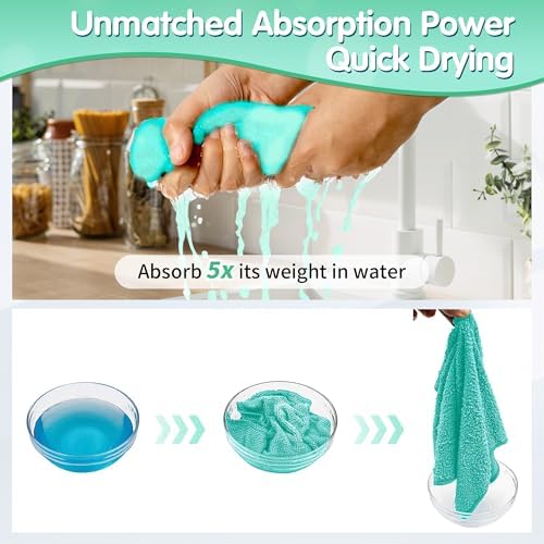 FIXSMITH Turquoise Microfiber Cleaning Cloth -Pack of 12, Highly Absorbent Cleaning Rags, 16"X12" All Purpose Cleaning Towels for Housekeeping, Kitchen, Car, Lint Free and Reusable Microfiber Towels - Image 5