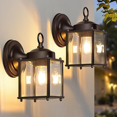 MATAMEYE Outdoor Wall Lantern, Exterior Dark Chocolate Waterproof Wall Sconce Lighting Fixture, Front Door Wall Lamp with Clear Beveled Glass, 2 Pack by MATAMEYE