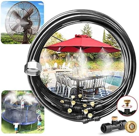 LANDGARDEN Outdoor Misting Cooling System, 100FT Mister Line+26 Brass Misting Nozzles,DIY Easy-Assemble.Water Mist Kit for Garden Porch Greenhouse Umbrella Canopy Fan by LANDGARDEN
