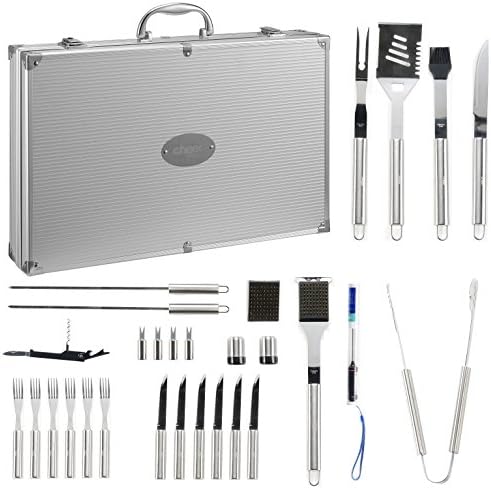 30 Piece BBQ Grilling Gift Set - Professional Grade Stainless Steel Barbecue Grill Tool Set with Aluminum Storage Case - Includes 4-in-1 Spatula Turner, Tongs and Many Other BBQ Grilling Accessories - Image 6