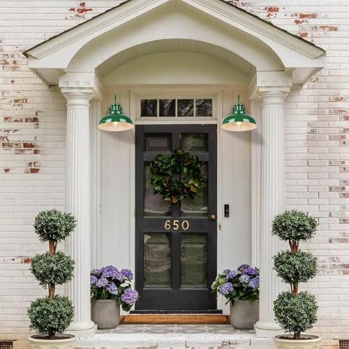 Outdoor Barn Lights - Rustic Farmhouse Exterior Mount Lights, Vintage Indoor/Outdoor Wall Lighting Fixtures, Industrial Green White Porch & Garage Lanterns - RZ007-2 GR+WH - Image 6