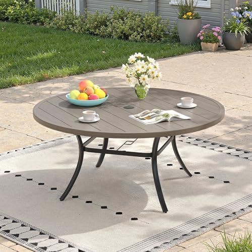 Outdoor Dining Table for 8, 53" Round Outdoor Table with Adjustable Umbrella Hole, All-Weather Metal Patio Dining Table for Lawn Garden Backyard Deck, Grey by ProvideOutdoorSolutions
