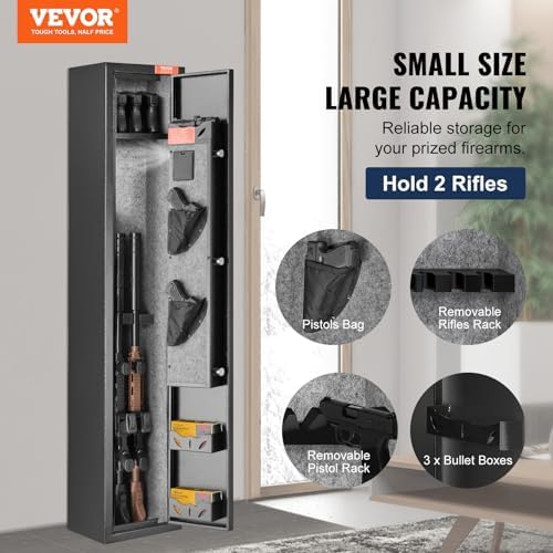 VEVOR 2 Rifles Gun Safe, Rifle Safe with Lock & Digital Keypad, Quick Access Gun Storage Cabinet with Removable Shelf, Pistol Rack, Rifle Cabinet for Home Rifle and Pistols - Image 2