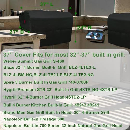 Built-in Grill Cover 37" Fits for Weber Summit Gas Grill S-460,Spire 30",Blaze 32",Hygrill 32",Bull 4 Burner,Brand-Man 30",Most 32"-37" Built in Grill, Island BBQ Grill Top Cover - Image 2