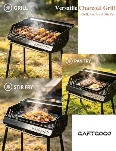 Vertical Folding BBQ Grill, Charcoal Grill with Enameled Charcoal Pan, Chrome-Plated Cooking Grid, High Stand Up Design, Portable Outdoor Barbecue for Camping Backyard Patio 4-8 Persons - Image 6