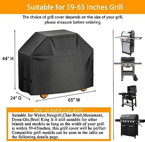 Aoretic Grill Cover 60 inches 600D 4.8 LB Heavy Duty for Weber Char-Broil Dyna-Glo Nexgrill Grill,BBQ Gas Grill Cover,Waterproof,Anti-UV Material with Hook-and-Loop & Adjustable Hem Drawstring (SKZ) - Image 2