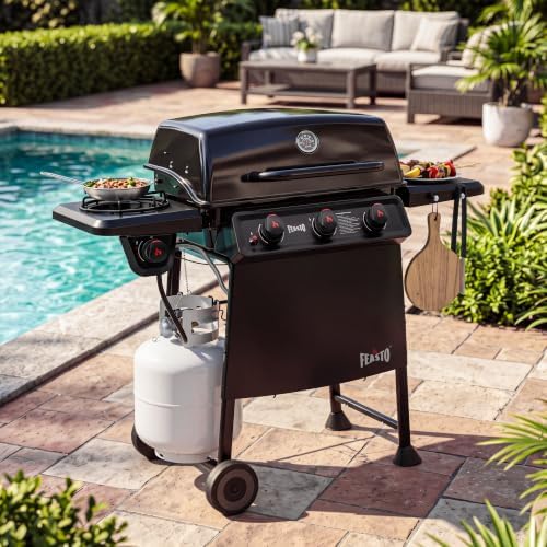 Feasto 3-Burner Propane Gas Grill with Side Burner for Outdoor Cooking - Image 2