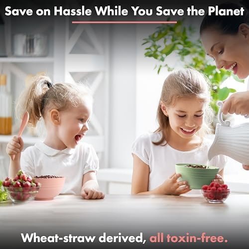 FOODLE Wheat Straw Dinnerware Set - Non-Toxic Kids Plates and Bowls Sets - Image 7