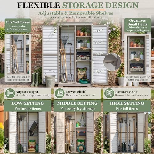 Gowoodhut Outdoor Storage Cabinet with 3 Adjustable Shelves, Lockable Doors - Image 4