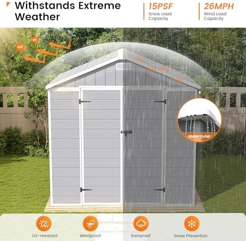 UDPATIO Resin Storage Shed 8x6 FT Plastic Outdoor Sheds with Floor, Gray - Image 3