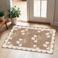 Front Door Mat Outside Entrance - 2x3 Floral Non-Slip Washable Doormat Indoor Outdoor Mat Tan Neutral Farmhouse Scalloped Entry Rug Small Throw Rugs for Entryway Kitchen Front Porch Decor by Othilic