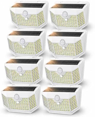 HMCITY 120 LED Solar Lights Outdoor with Motion Sensor, 8 Pack, White by LightingUpYourLife