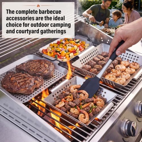 Grill Accessories Outdoor Grill Baskets Topper Trays, 4 Pack - Image 4