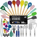 Kaluns 50 PCS Silicone Kitchen Utensils Set Complete Kitchen Set - 800°F Heat Resistant Non-Stick Premium Silicone Cooking Utensils W Wooden Handles - Can Opener, Masher, Turner, Silicone Spatula Set by Kaluns%C2%AE