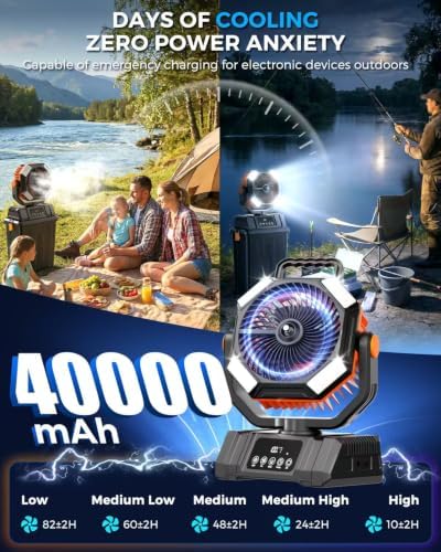 40000mAh Misting Fans for Outside, 15L Large Tank Portable Misting Fan, Battery Powered Outdoor Mister Fan with Remote & LED Light, Wide 270° Coverage for Camping Patio Backyard - Image 4