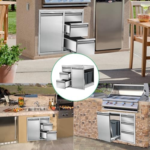 Outdoor Kitchen Door Drawer Combo Cabinet, 28"x22"x19.5" Left Trash Drawer Combo Cabinet & Built-in Triple Drawers for Patio Grill Station, Outdoor Kitchen Island (Drawer and Left Trash Drawer Combo) - Image 6